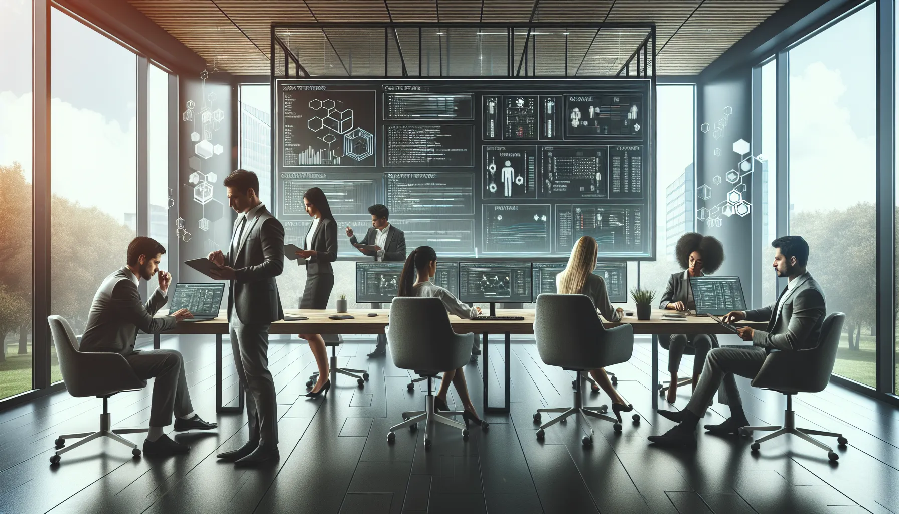 diverse IT team working on patching computers in a modern office.