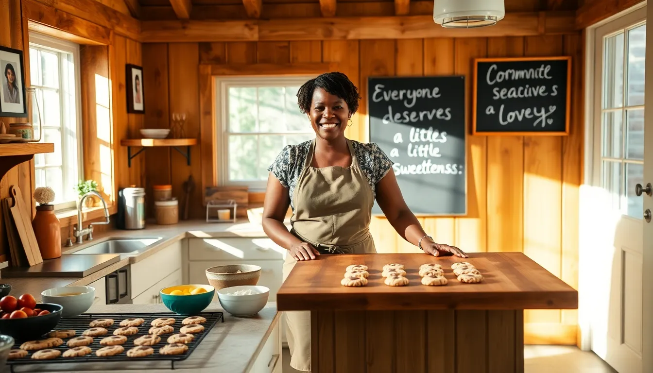 Mary Jackson baking cookies in a warm, inviting kitchen.