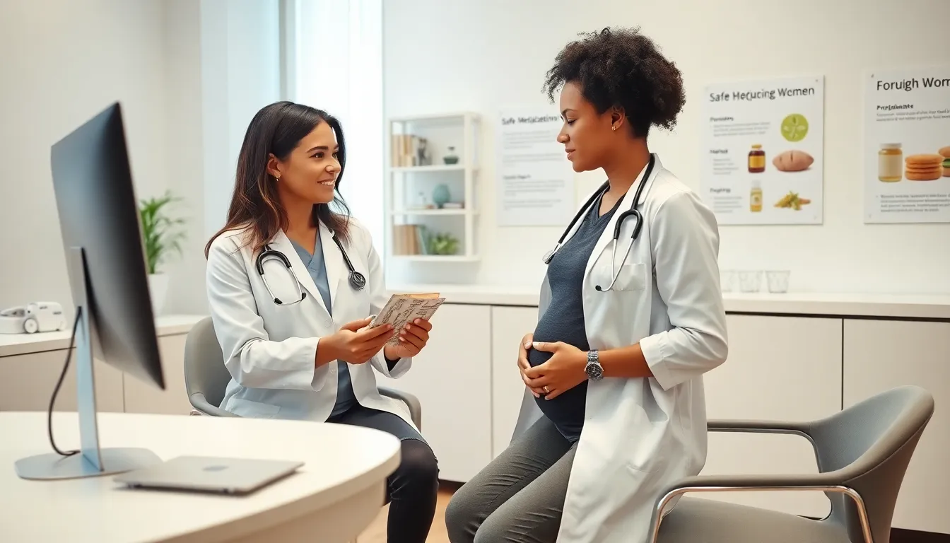 doctor discussing safe cough drops with a pregnant woman.