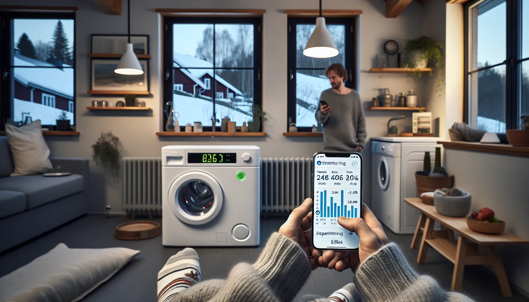 Norwegian homeowner schedules heating and charging at night using a smart app.