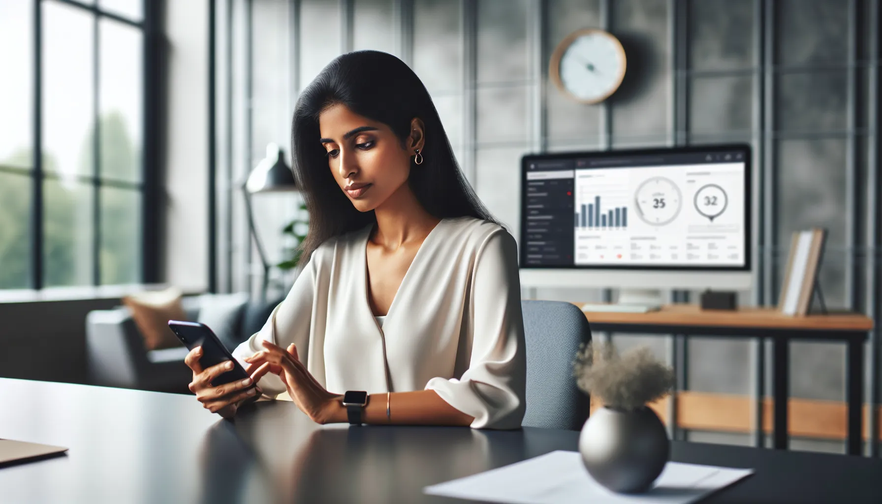 professional assessing a call in a modern office setting.