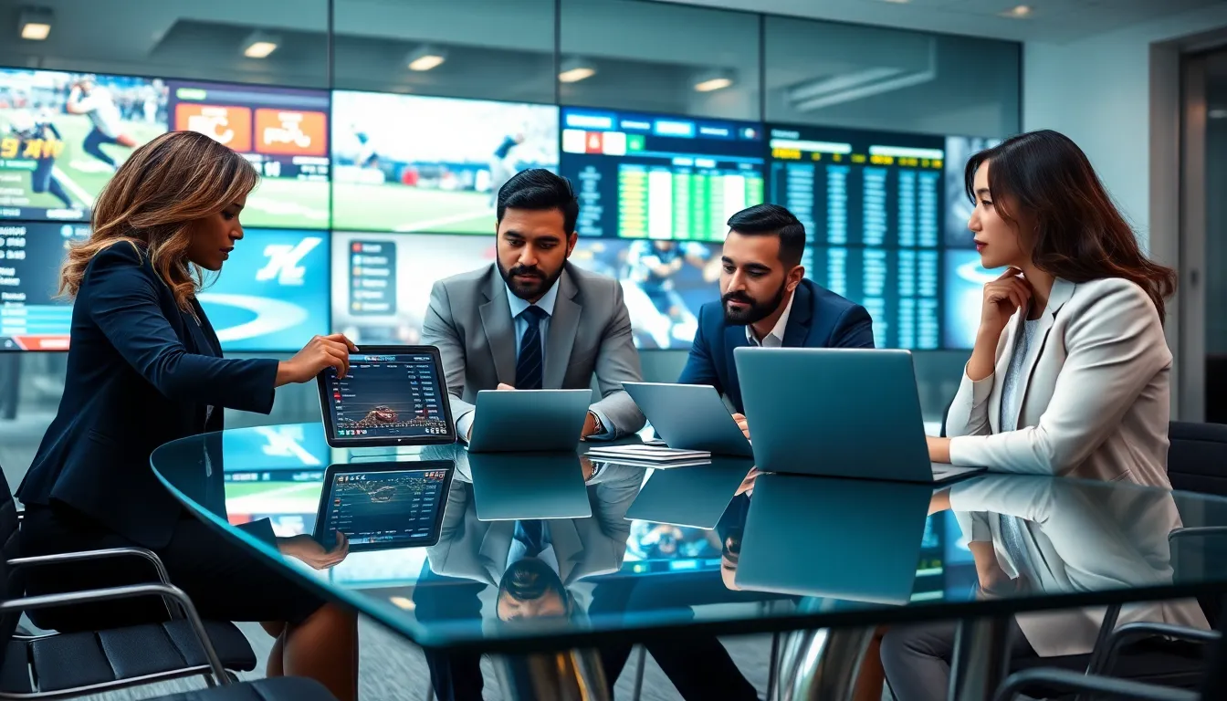 diverse team discussing pay per head sportsbook strategies in a modern office.