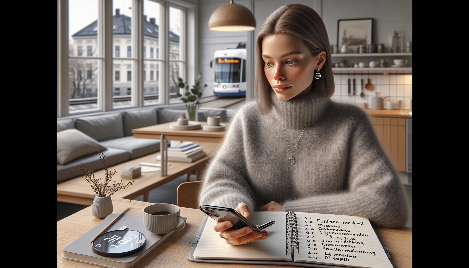Norwegian learner sets smart goals and studies in a sunlit oslo apartment.