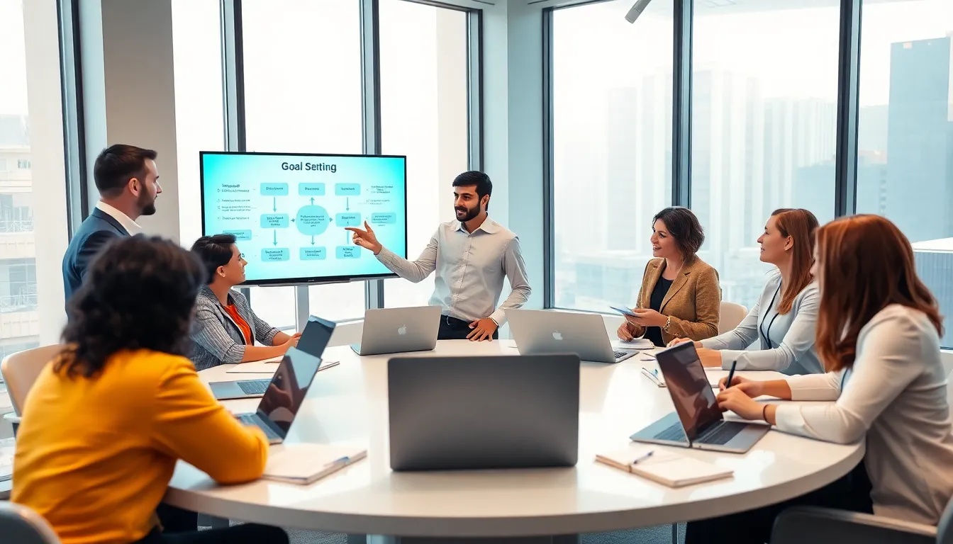 diverse team collaborating in a goal-setting workshop.