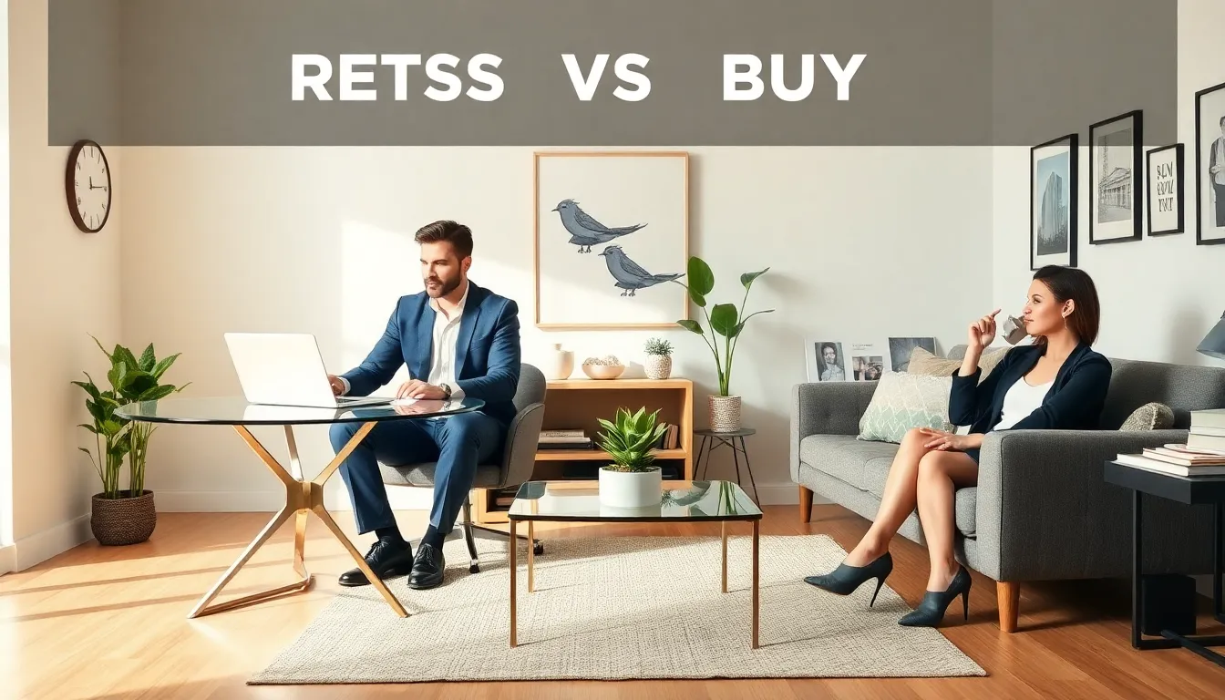 modern living room illustrating renting vs buying a house.