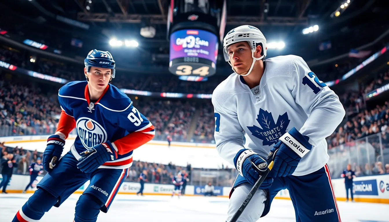 Connor McDavid and Auston Matthews competing in an NHL game.