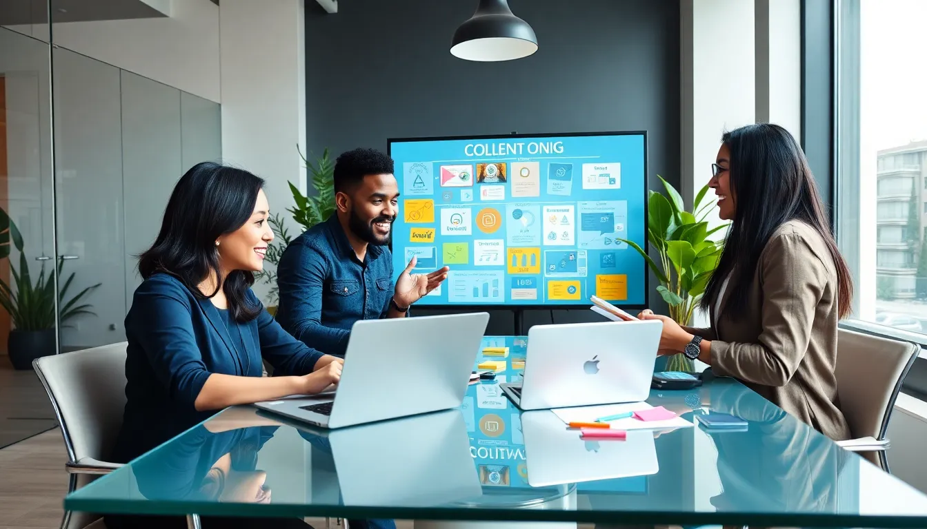 diverse content creators collaborating in a modern office.