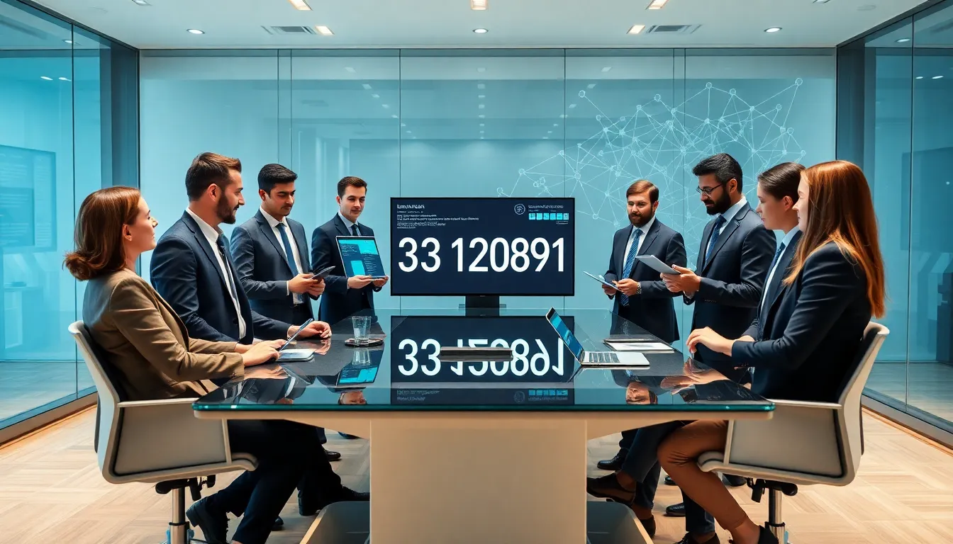 diverse team discussing applications of the number 3312078091 in a modern office.