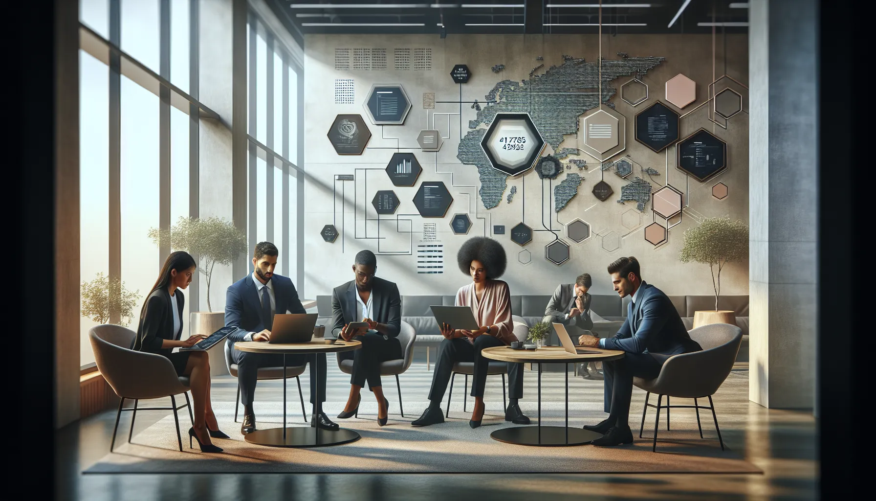 diverse team collaborating in a modern office on data analysis.