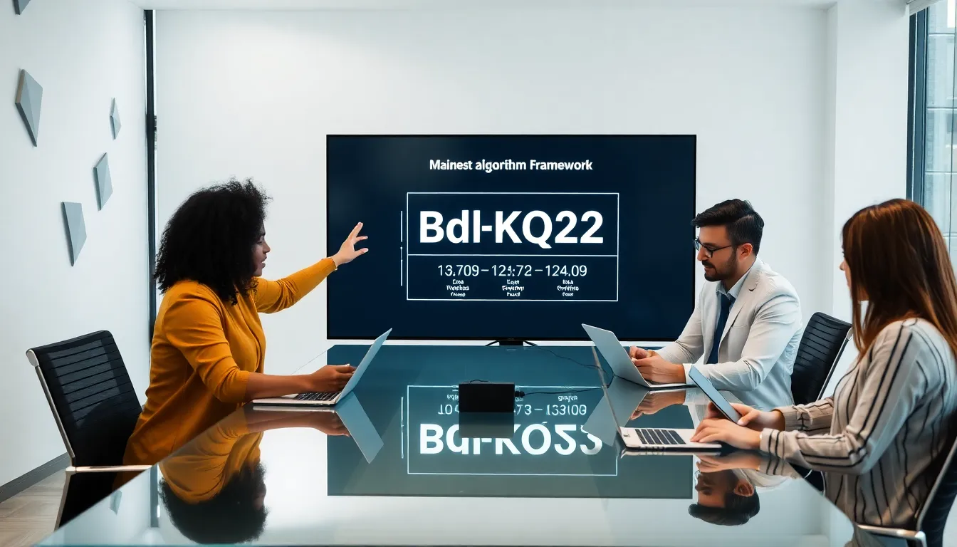 diverse team discussing BdKQC2 technology in a modern office.
