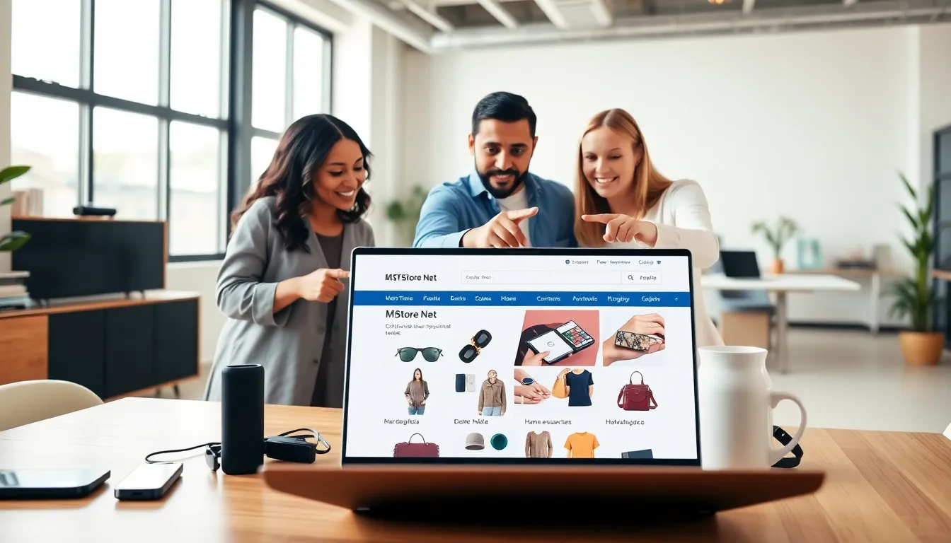 diverse team discussing MSTStore Net in a modern office.