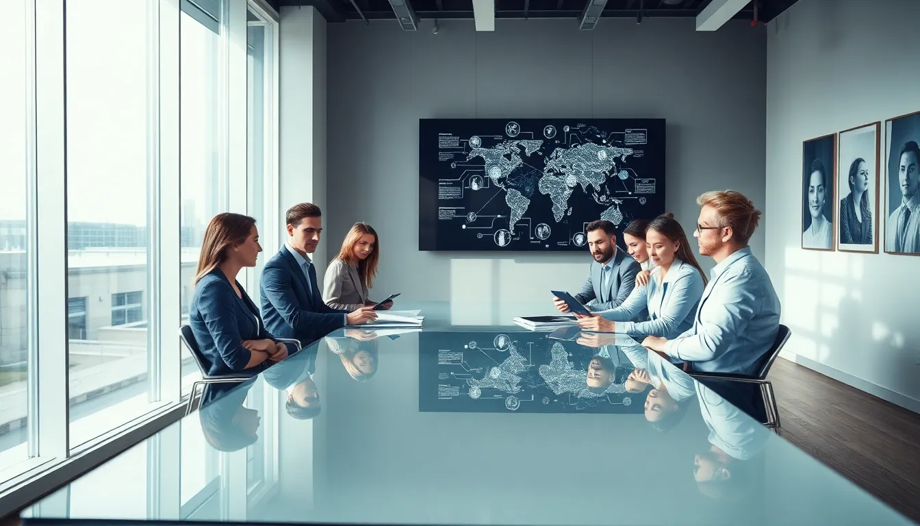 diverse professionals discussing cultural concepts in a modern office.