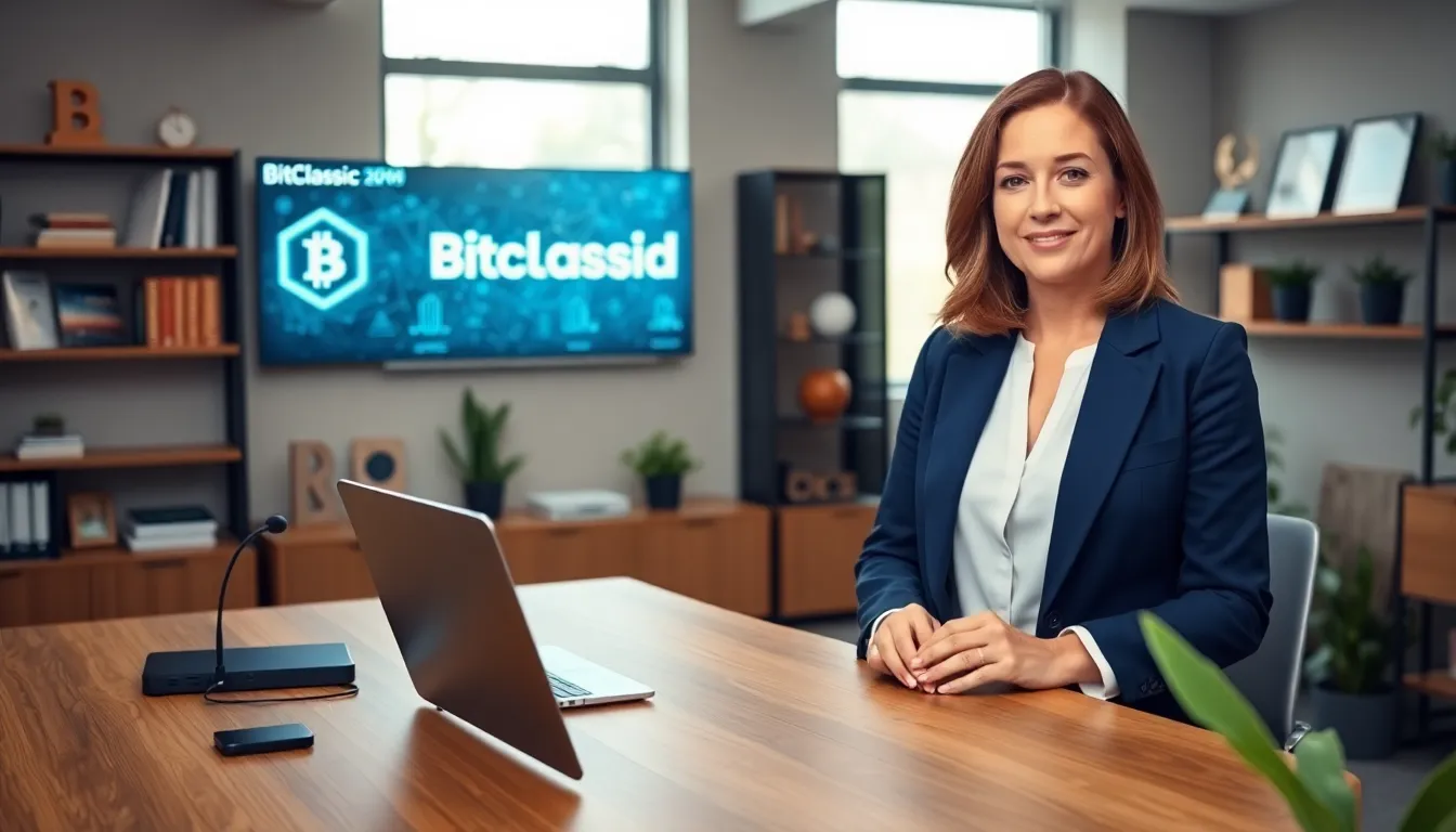 Rebecca Applewhite presenting BitClassic vision in a modern office.