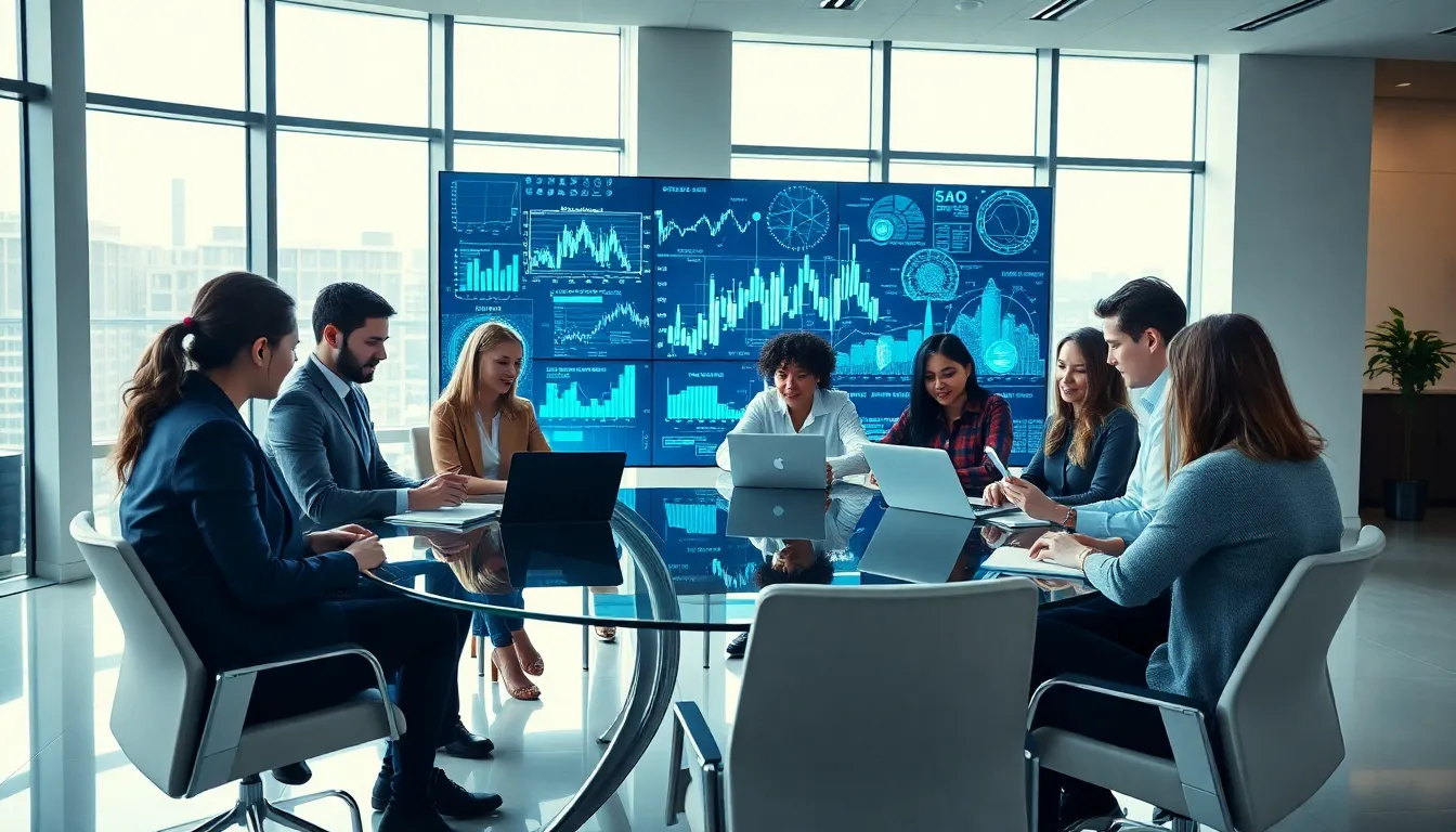 diverse team collaborating in a modern office setting.