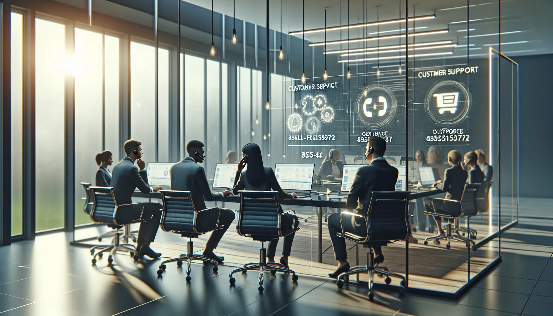 diverse team collaborating in a modern office about customer service.