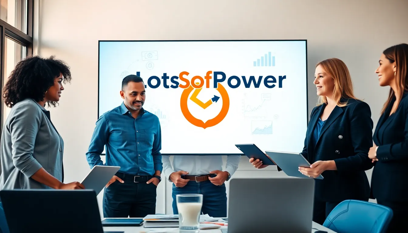 a diverse team collaborating with technology in a modern office.