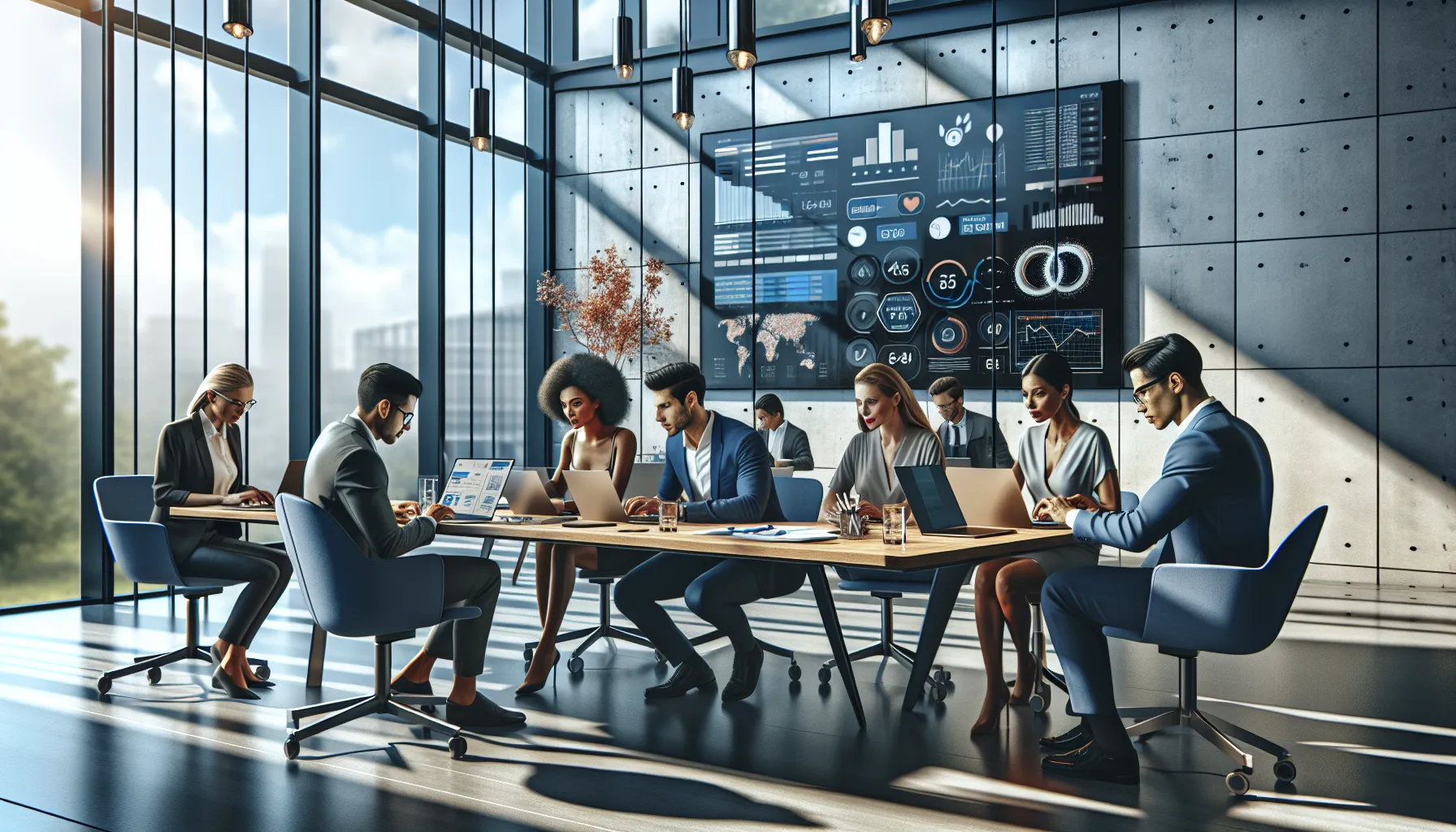 diverse team collaborating in a modern office on marketing strategies.