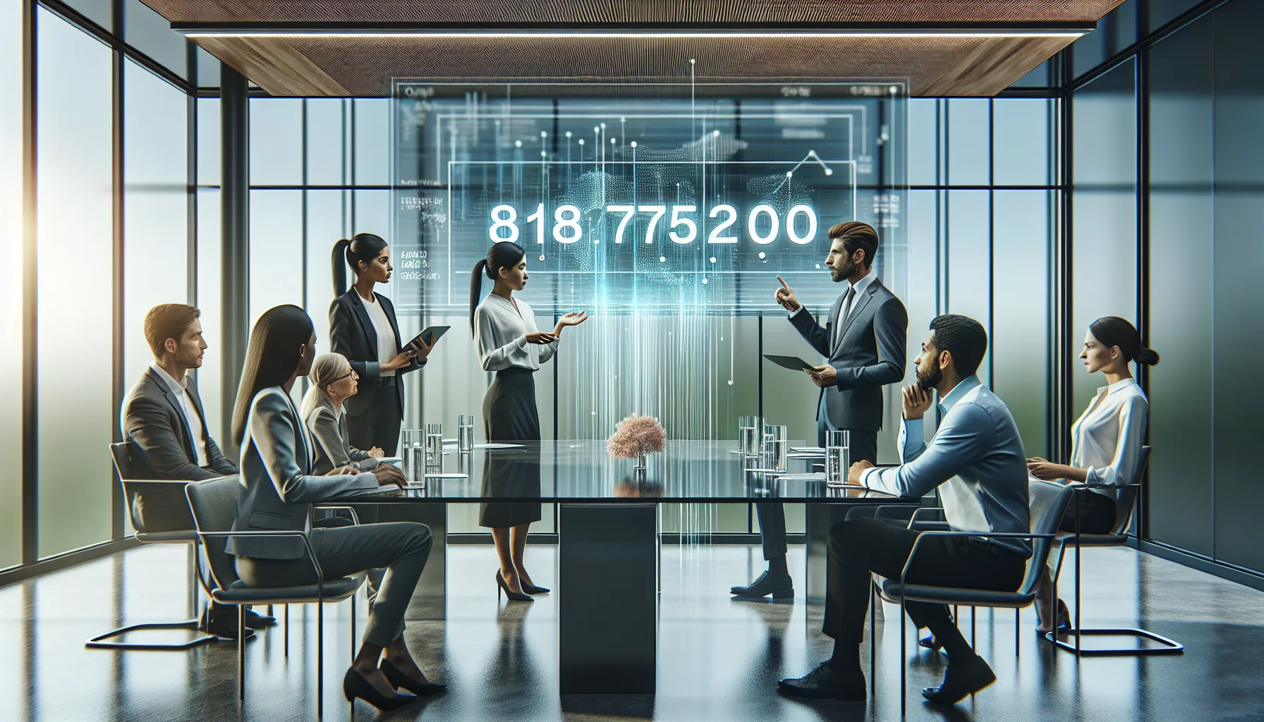 professionals discussing legal aspects of a phone number in a modern office.