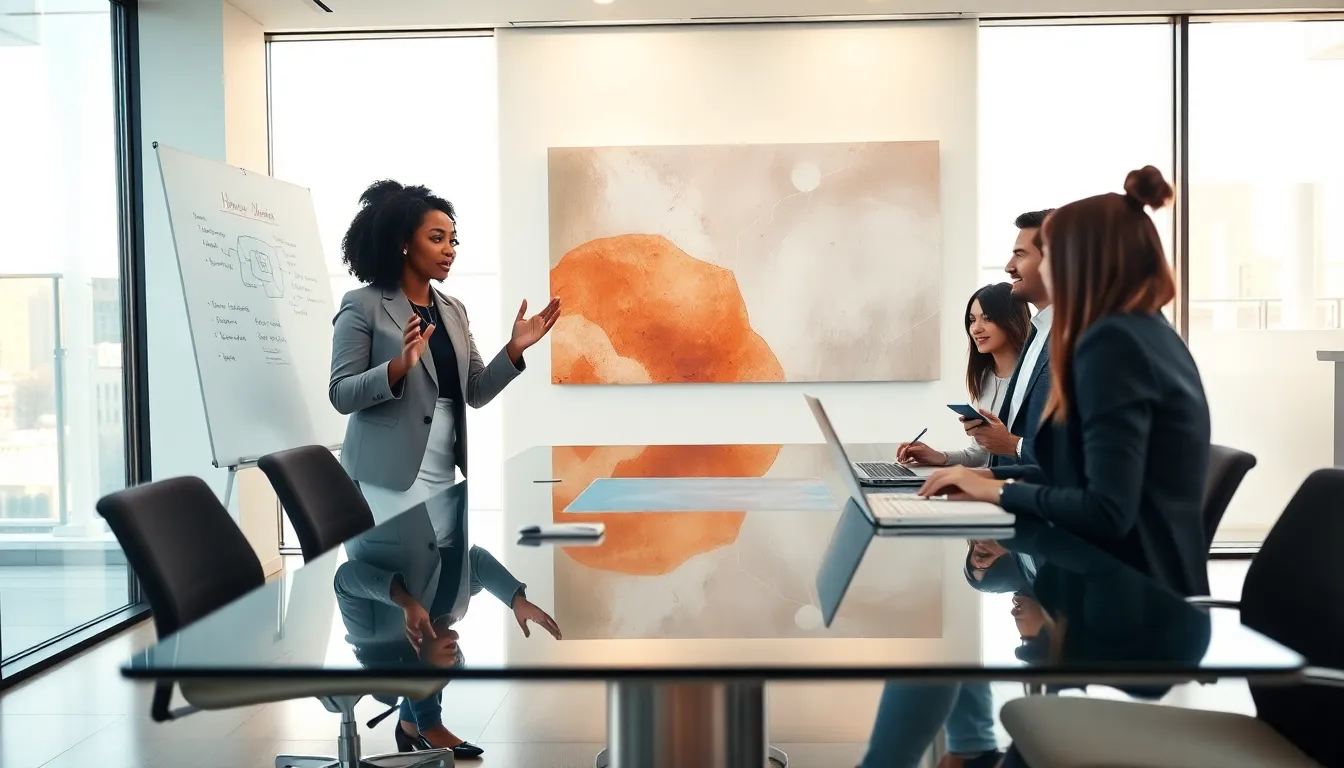 diverse team collaborating in a modern office setting.