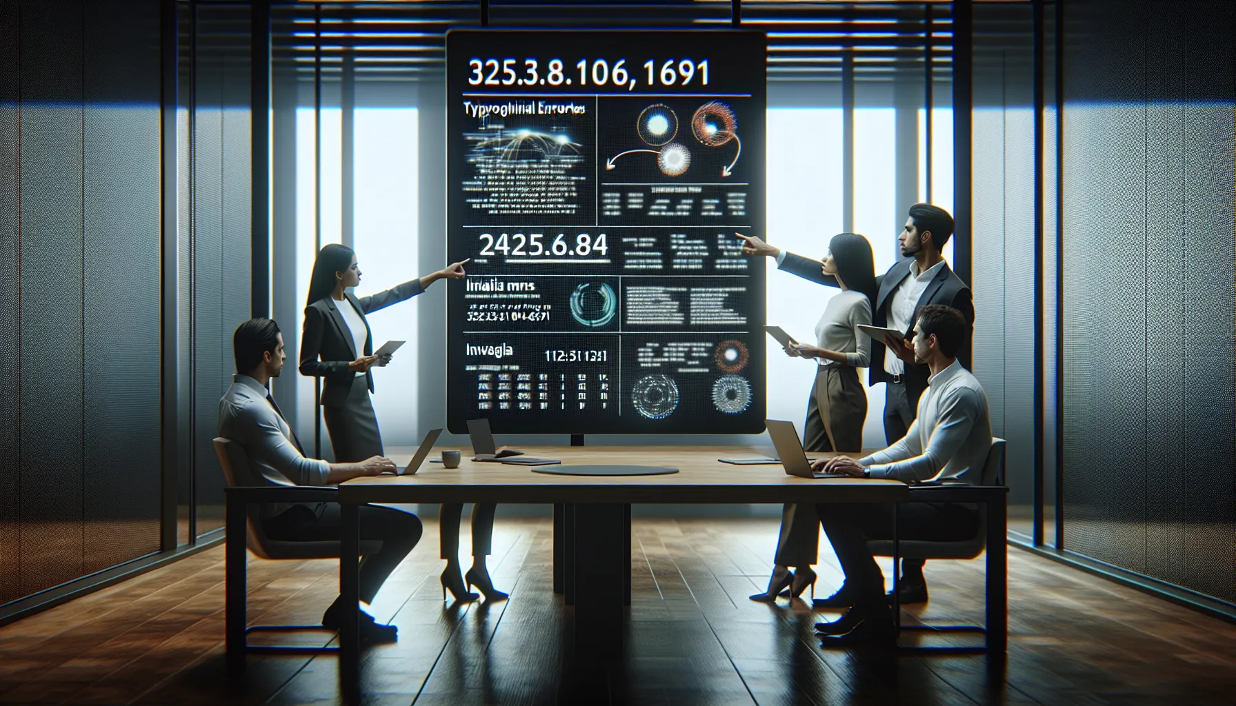 IT professionals discussing IP address mistakes in a modern office.