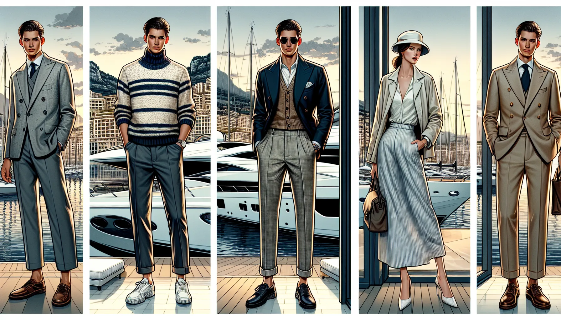 Elegant Monaco November outfits for yacht trips, business meetings, and relaxed hotel lounging.