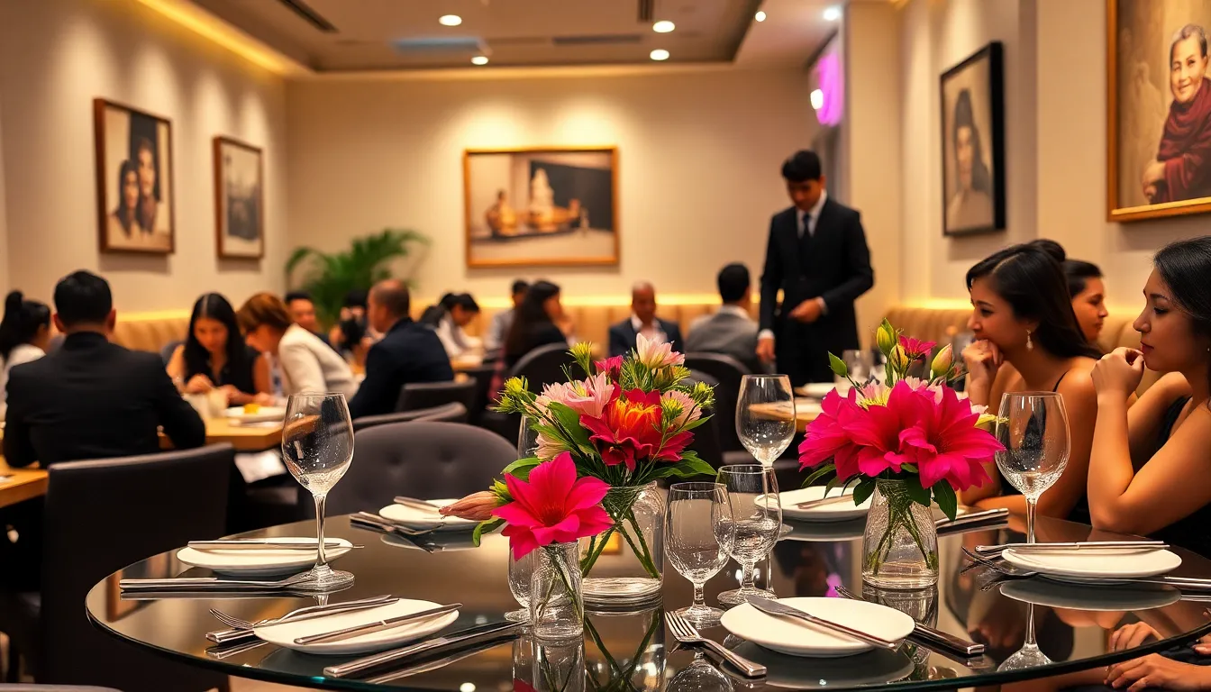 elegant dining scene at Priya Restaurant with diverse patrons.