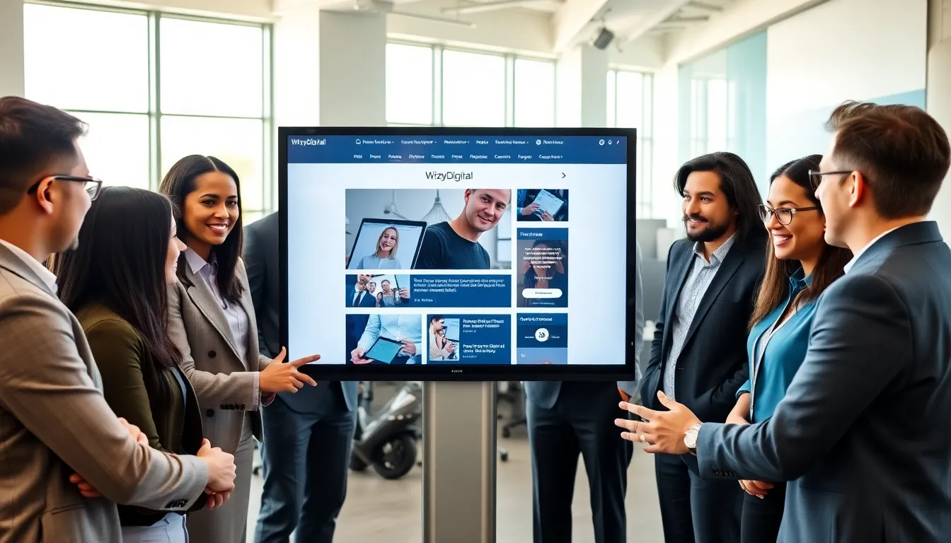 professionals collaborating in a modern digital workspace.