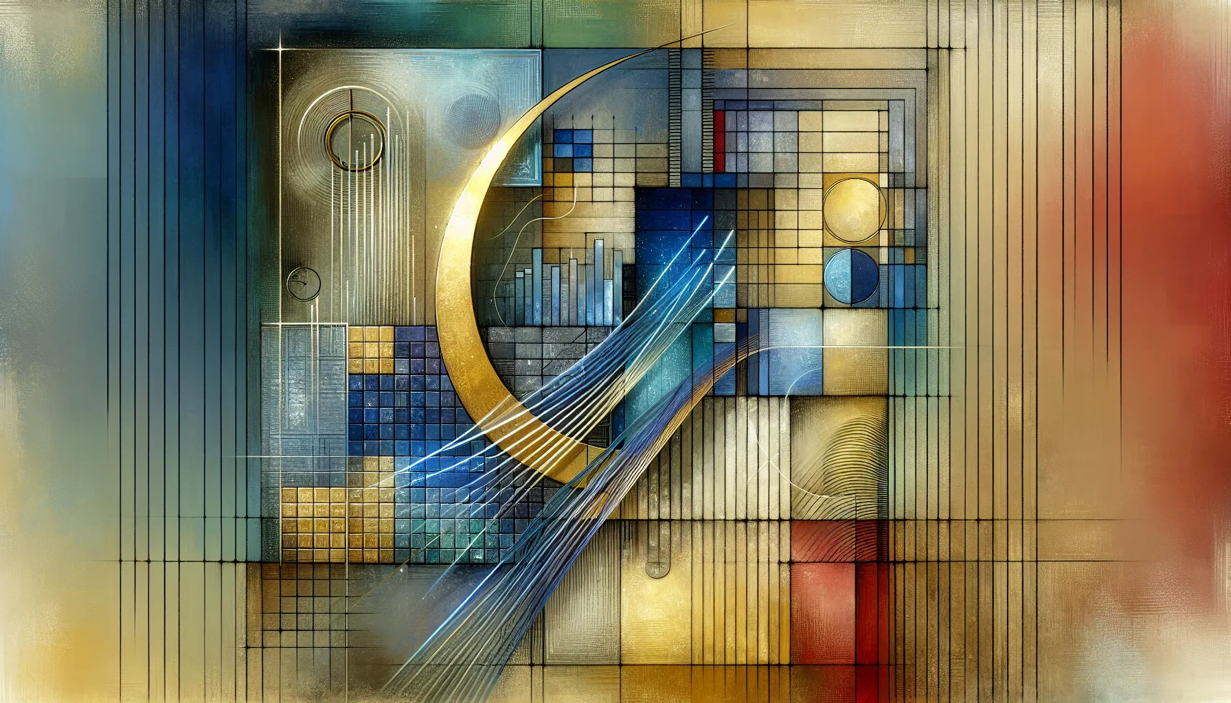 Floating golden bridge and tethers suggesting financial obligation and timing.
