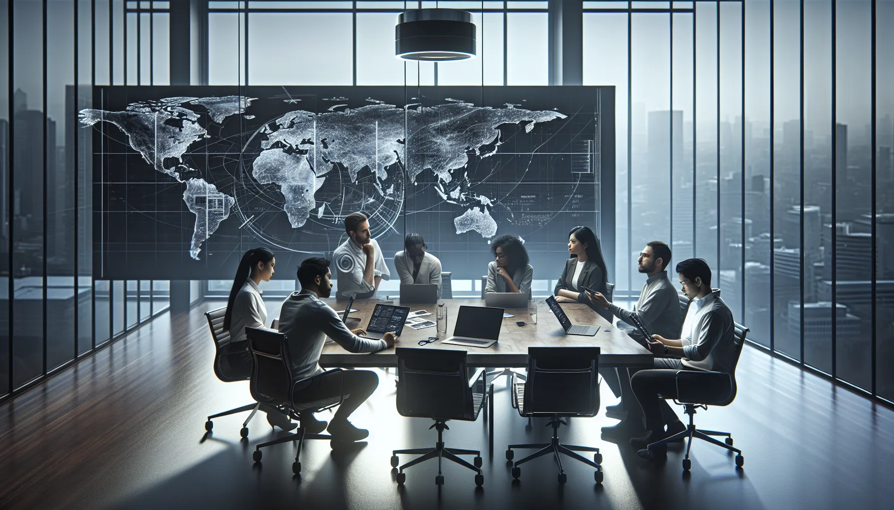 team discussing navigation technology in a modern office.