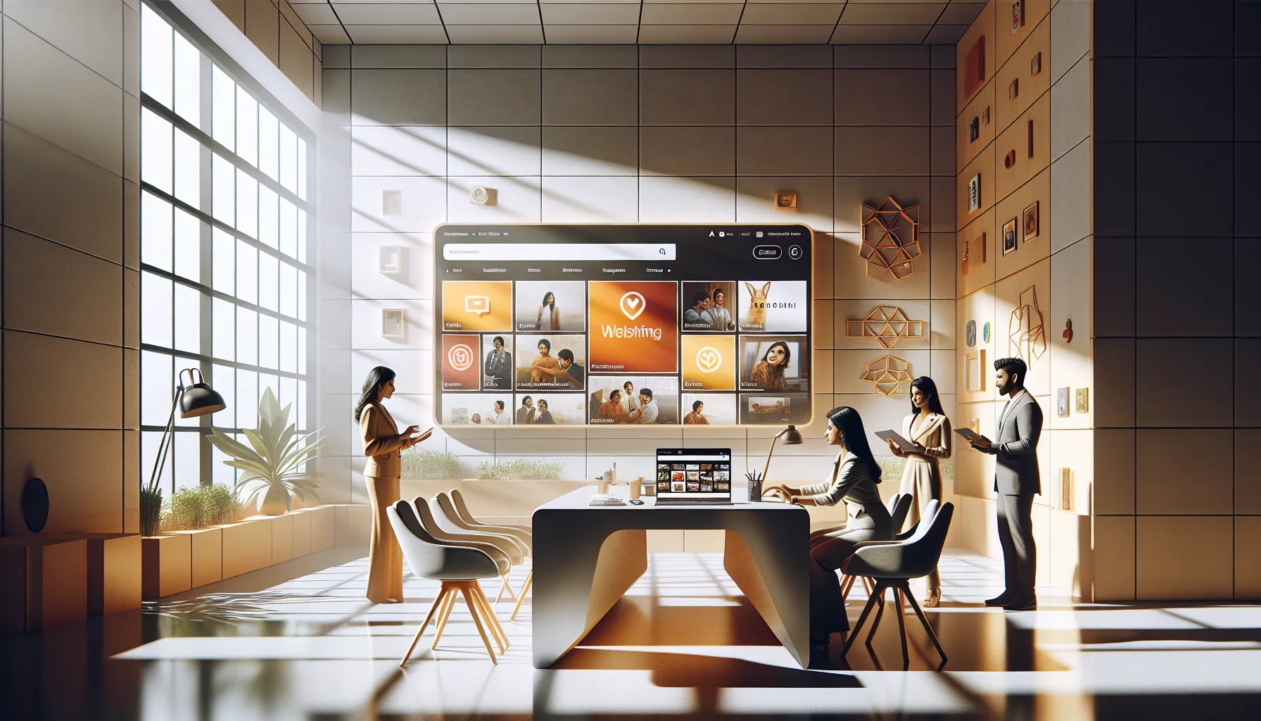 modern workspace with a laptop displaying iBooma Telugu.com homepage.