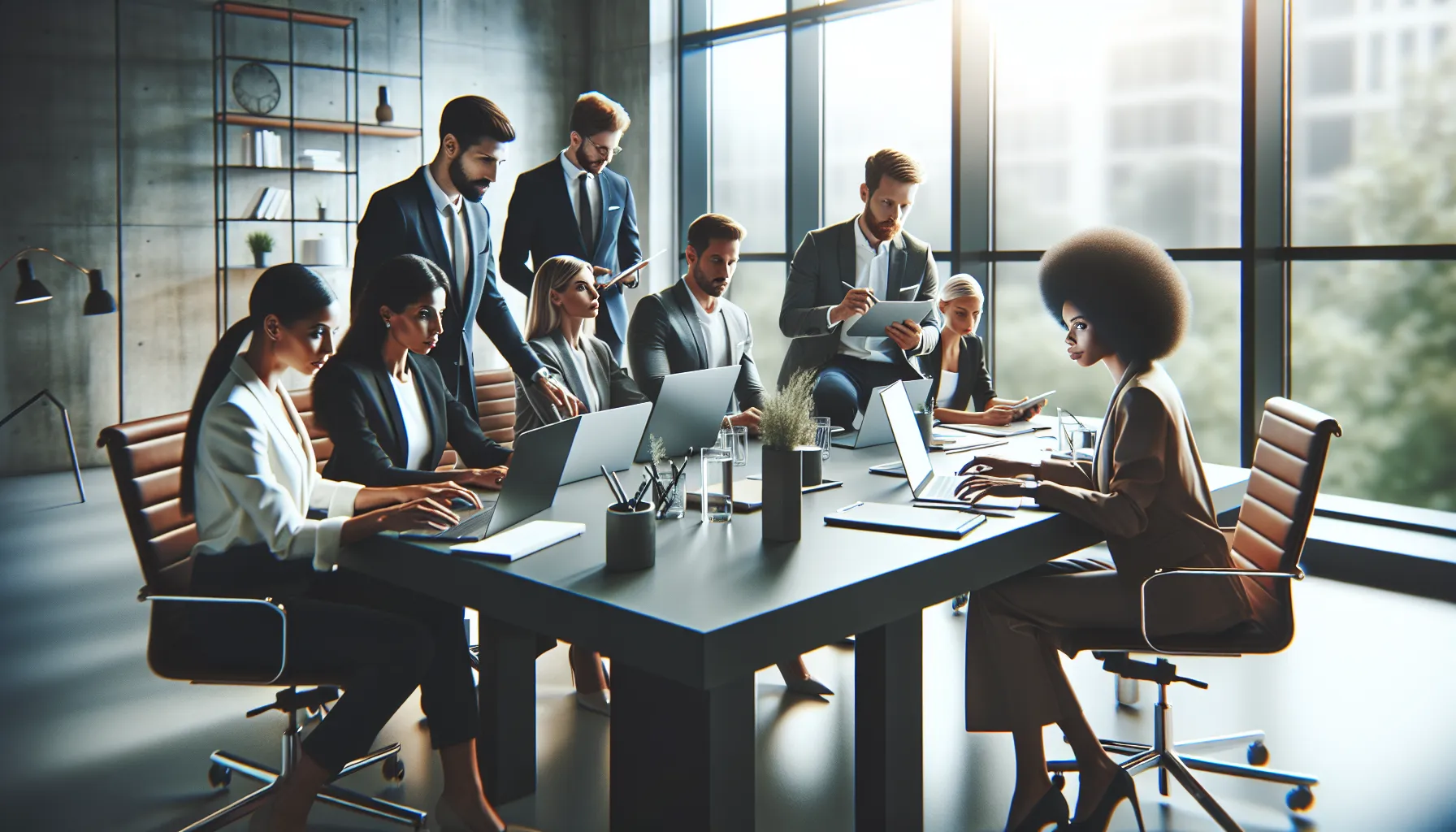 diverse team collaborating in a modern office setting.