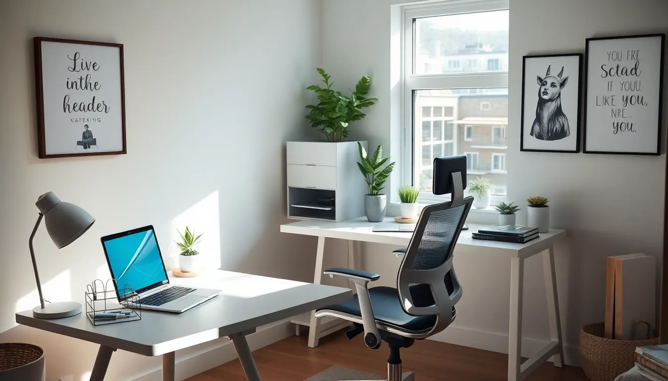 stylish home office setup in a cozy nook.