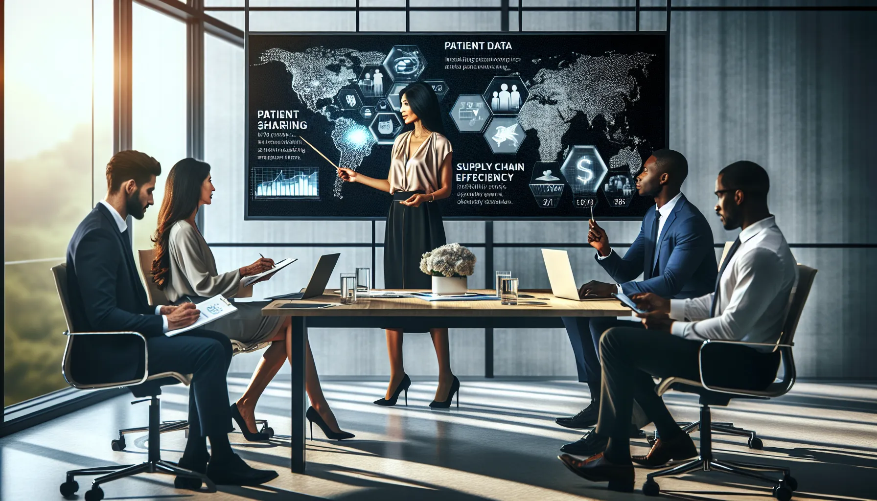 diverse professionals discussing njhjynjdrf applications in a modern conference room.
