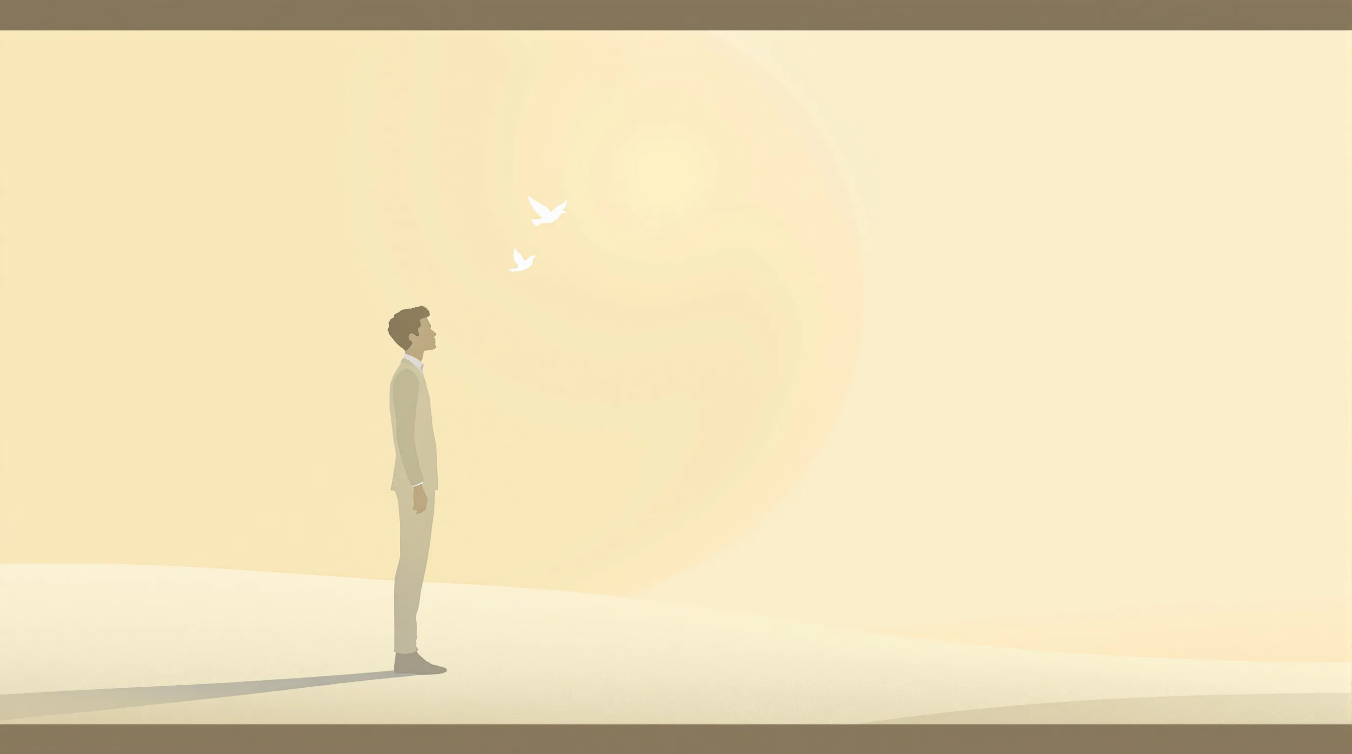A minimalist silhouette of a young person with a stylized dove symbol, representing confirmation blessings.