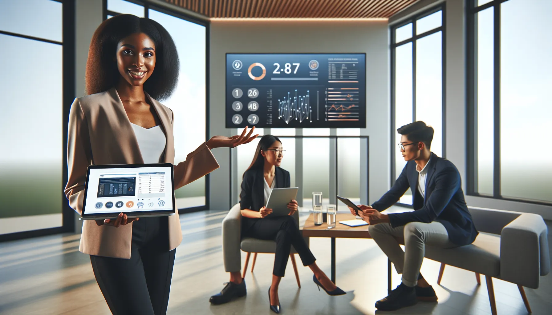 diverse team discussing phone number significance in a modern office.