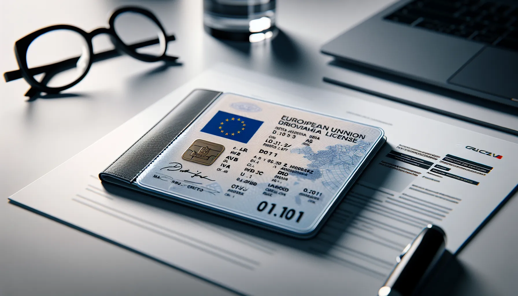 Croatian driving license showing vehicle category codes and restriction markings on desk.