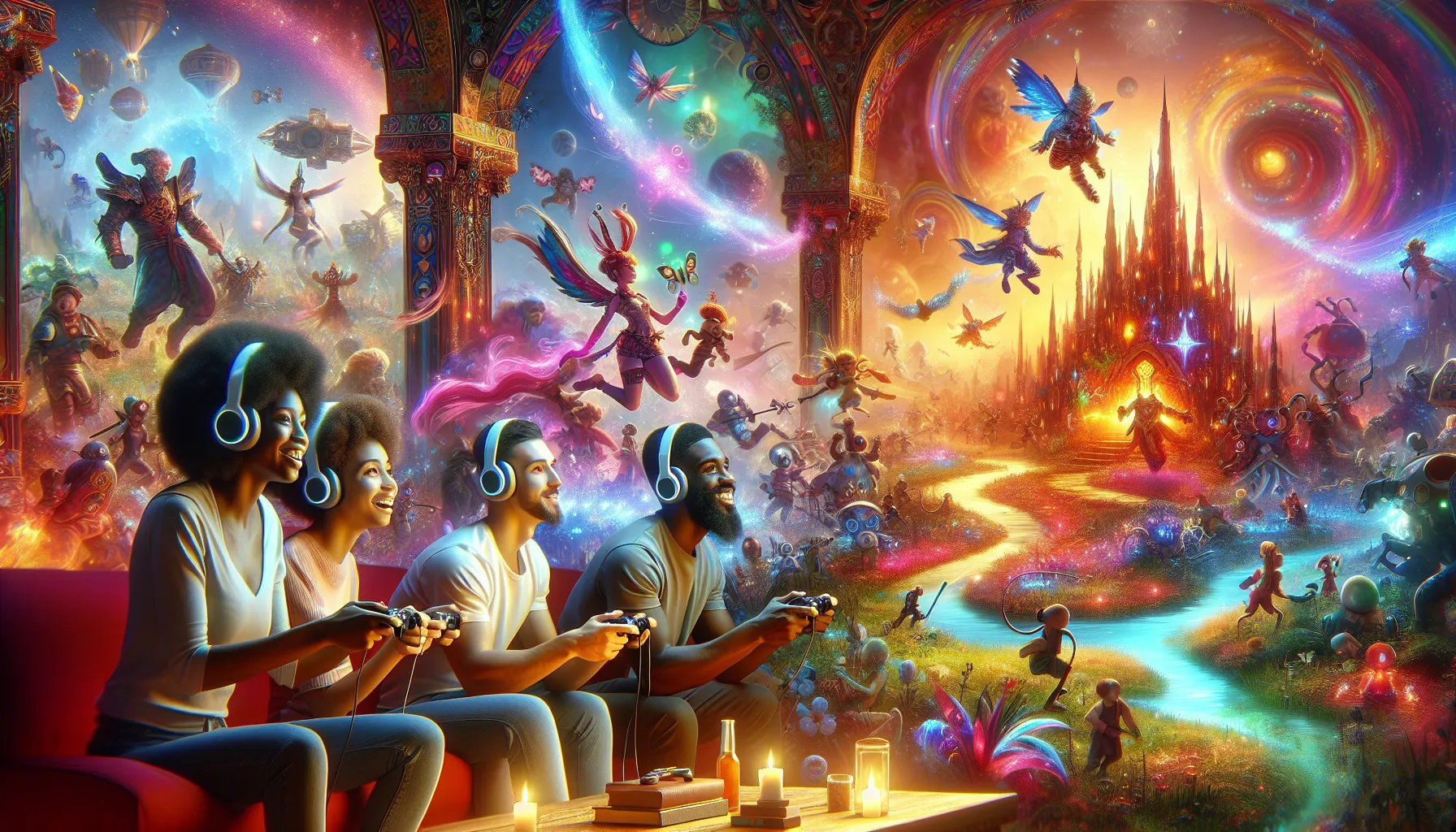 gamers immersed in the colorful world of Popguroll.