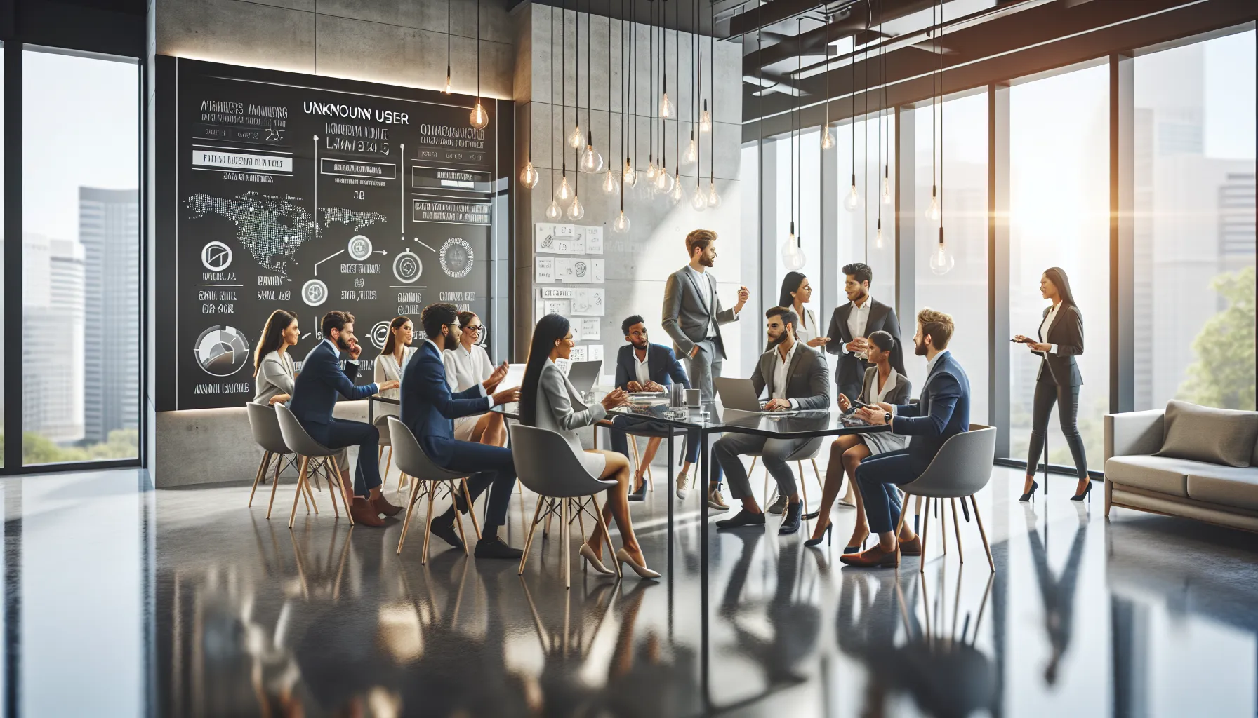 diverse team collaborating in a modern office setting.