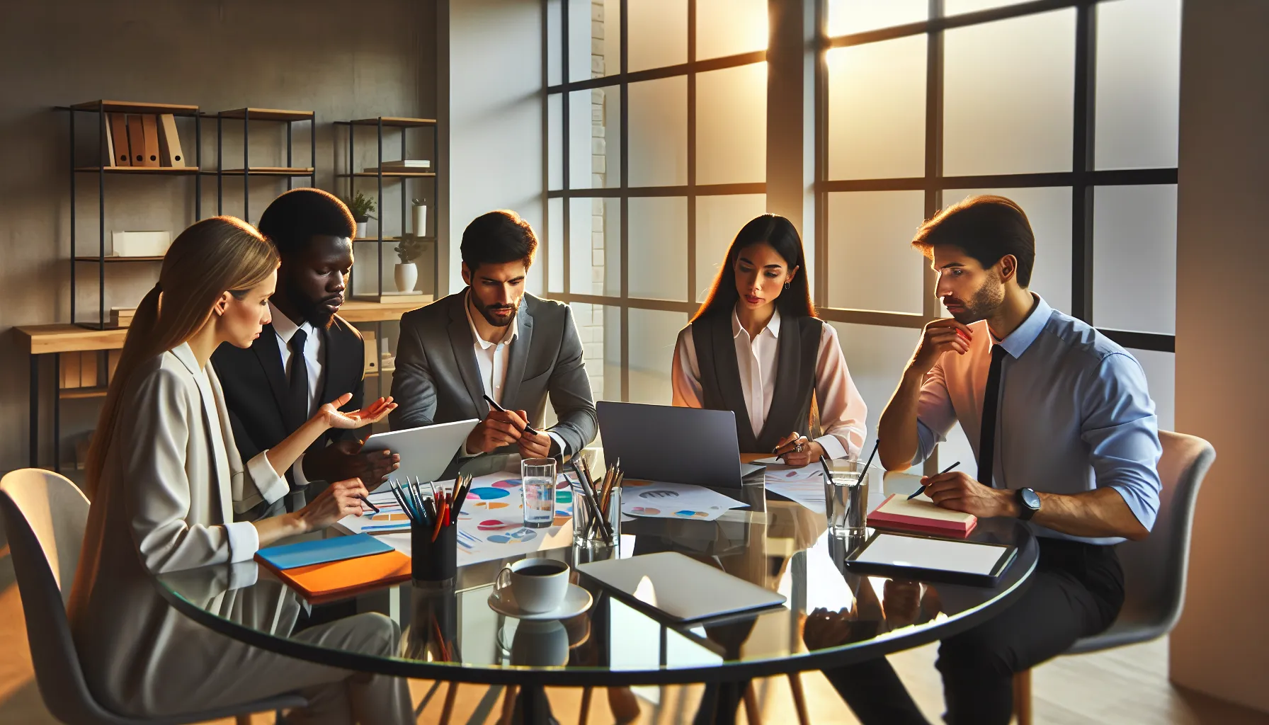 diverse team collaborating in a modern workspace.