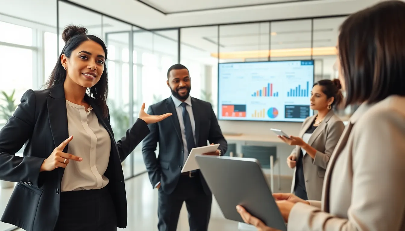 diverse banking team discussing digital marketing strategies in a modern office.