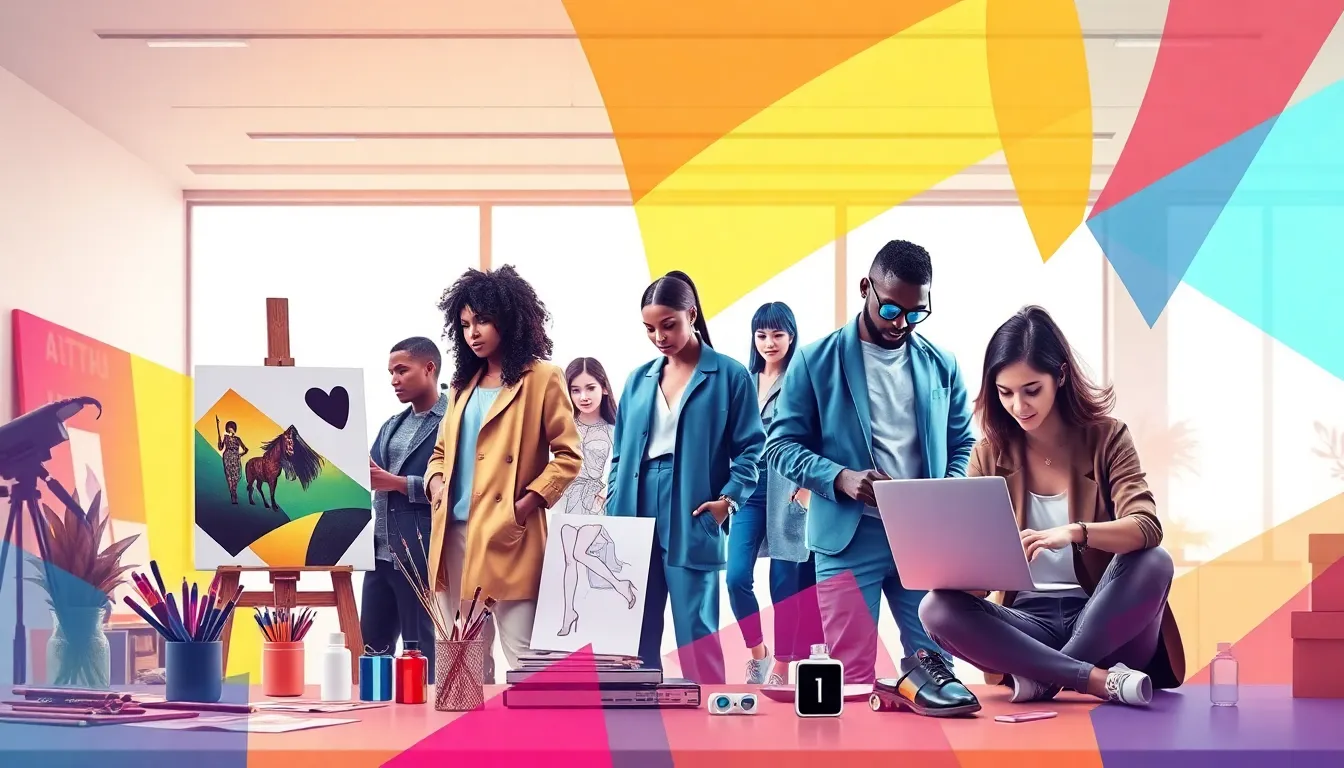 diverse individuals showcasing creativity in a modern workspace.