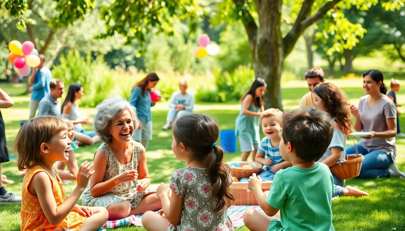 family reunion with games and activities in a sunny park setting.