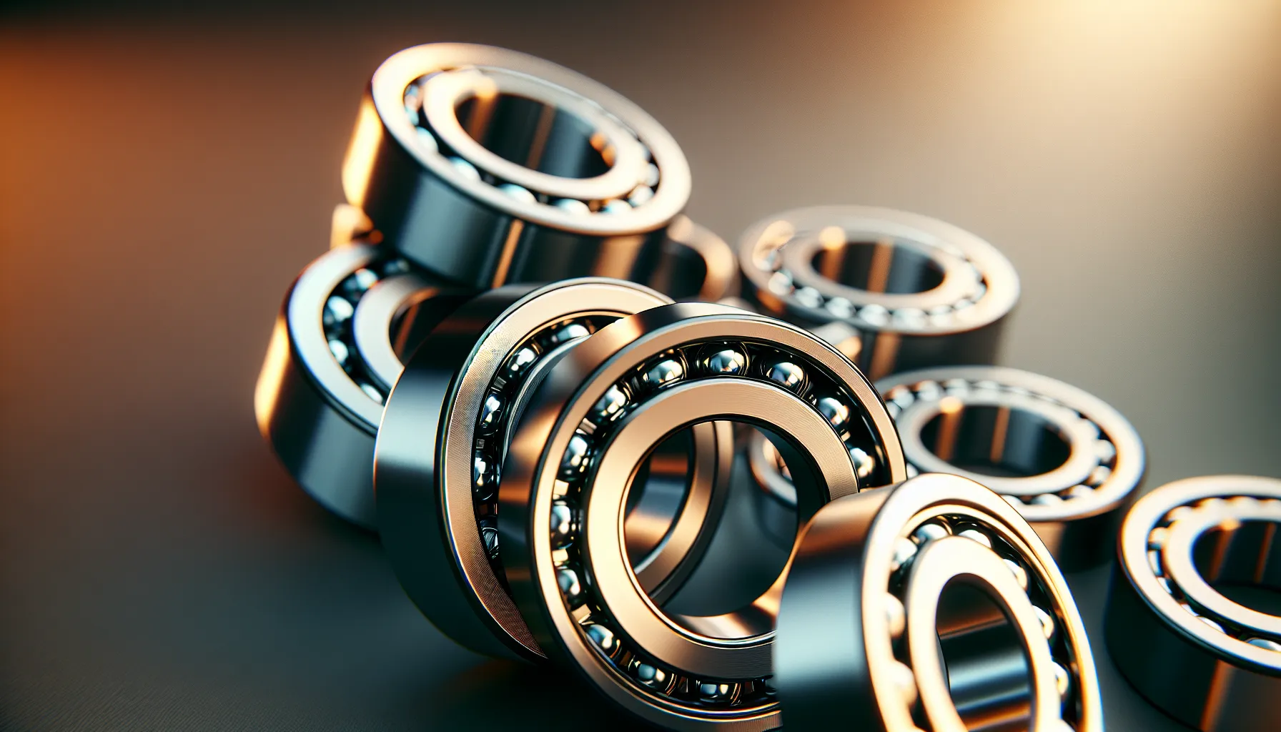 Close-up of sealed ZZ ball bearings on a reflective surface.