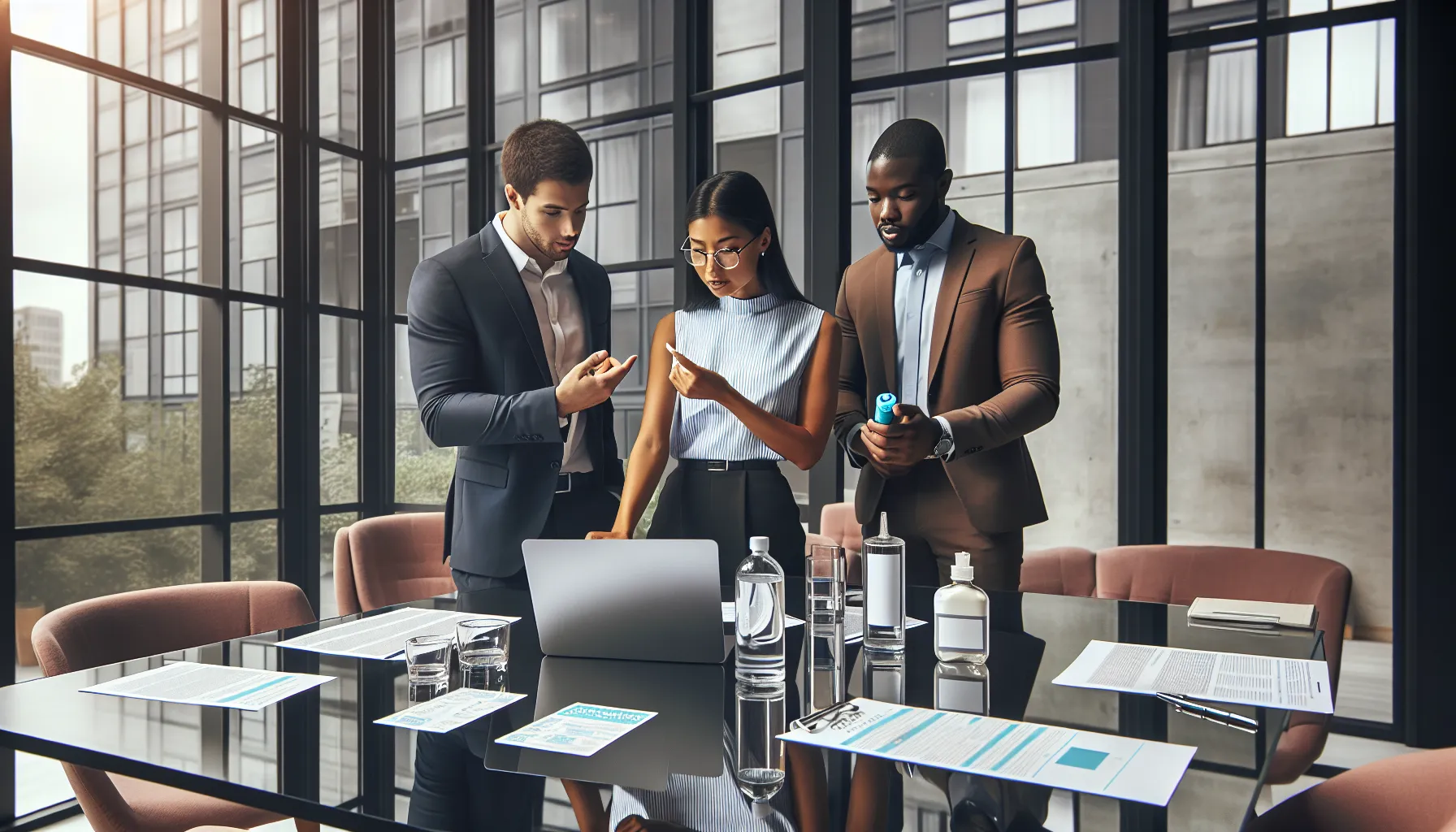 professionals discussing strategies for managing Ridugai allergies in a modern office.
