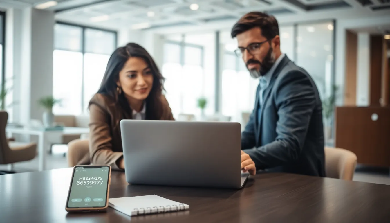 diverse team discussing business in a modern office setting.