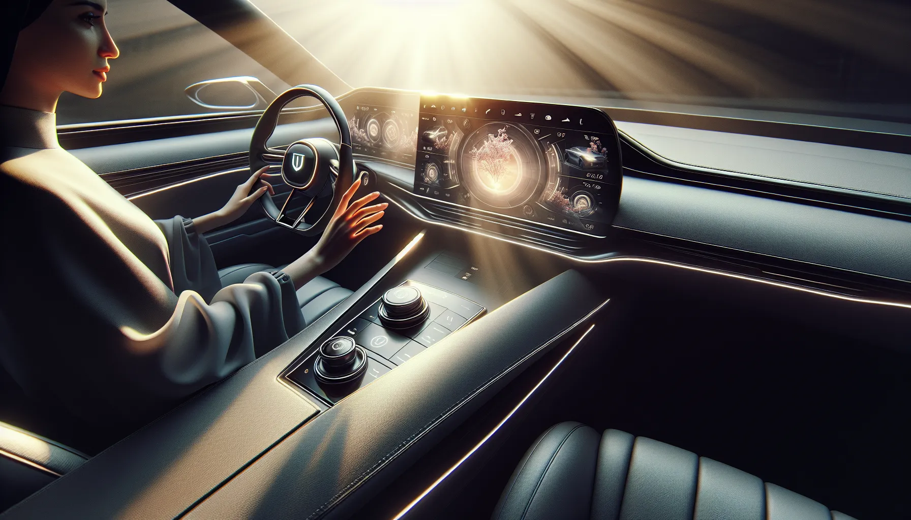 A modern car interior showcasing seamless UI and intuitive UX interaction.
