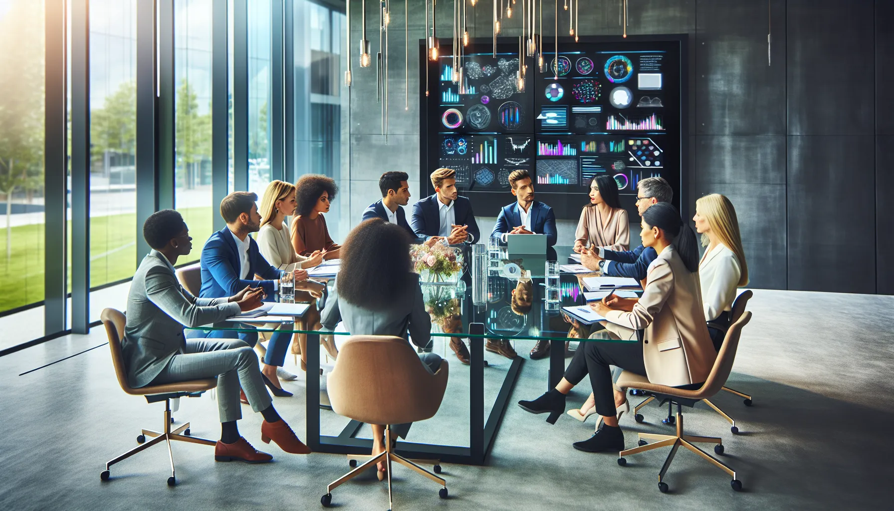 diverse professionals collaborating in a modern conference room.