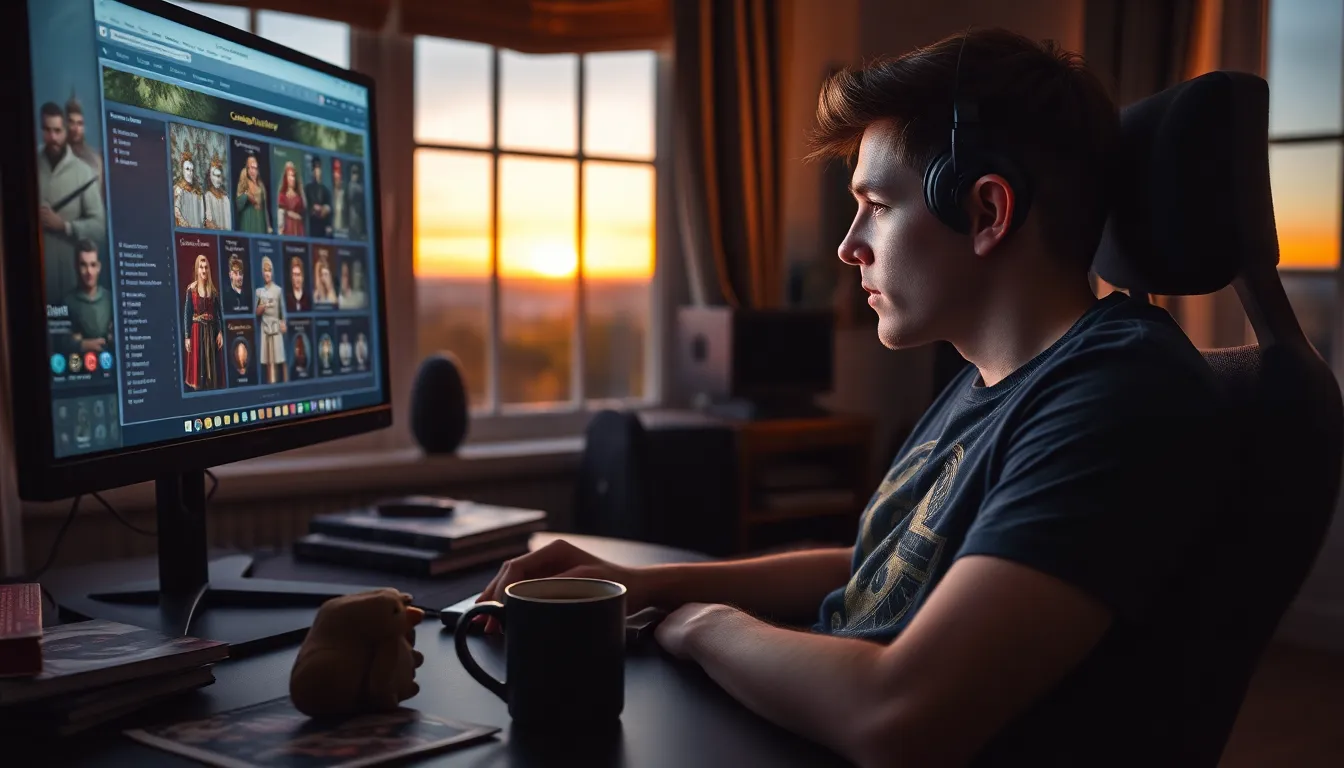 a gamer using CK2Generator on a computer in a cozy room.