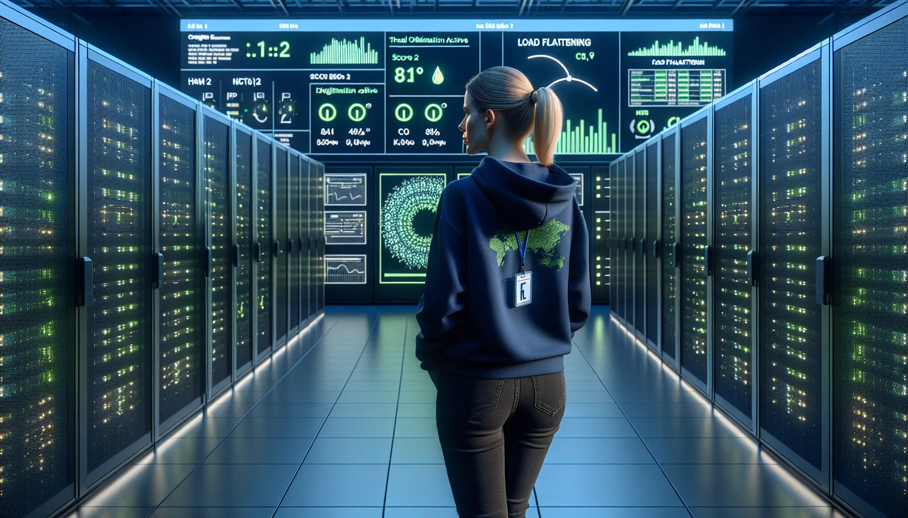 Norsk it-ingeniør overvåker ai-styrt energioptimalisering i moderne datasenter.