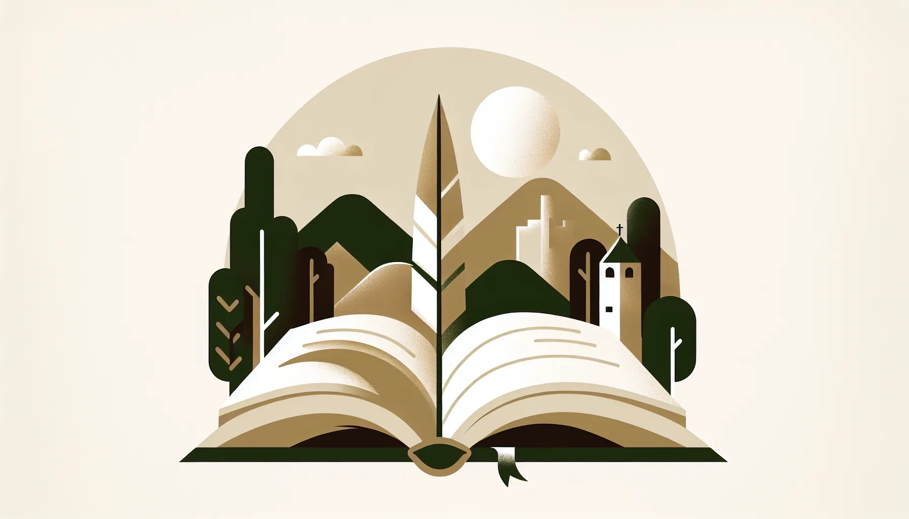 An open book with a quill pen and Croatian hills in minimalist style